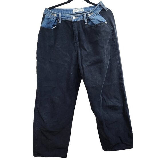 Edition Contrast Waist Jeans Black Denim Pants M/L 100% Cotton Y2K Style - Picture 4 of 16